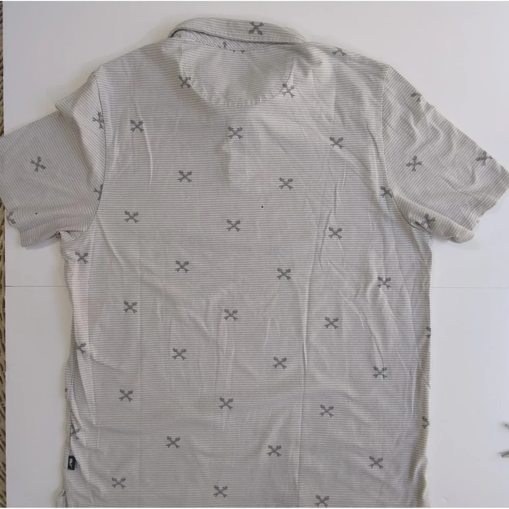 Vineyard Vines Edgartown Polo Shirt Mens L Gray Striped Crossed Fish Pima Blend